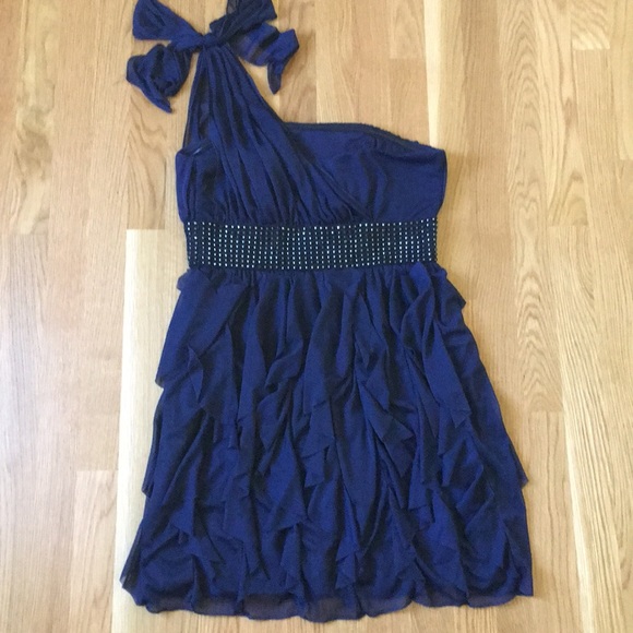 Roberta Navy Blue Ruffle Dress Juniors Size L - Picture 6 of 6